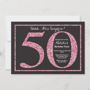 Surprise 50th Birthday Invitation Pink Glitter