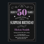 Surprise 50th Birthday Invitation Purple and Black<br><div class="desc">Surprise 50th Birthday Invitation Purple and Black Typography. Chalkboard. Black and White Background. Adult Birthday. Male Men or Women Birthday. Kids Boy or Girl Lady Teen Teenage Bday Invite. 13th 15th 16th 18th 20th 21st 30th 40th 50th 60th 70th 80th 90th 100th. Any Age. For further customisation, please click the...</div>