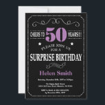 Surprise 50th Birthday Invitation Purple and Black<br><div class="desc">Surprise 50th Birthday Invitation Purple and Black Typography. Chalkboard. Black and White Background. Adult Birthday. Male Men or Women Birthday. Kids Boy or Girl Lady Teen Teenage Bday Invite. 13th 15th 16th 18th 20th 21st 30th 40th 50th 60th 70th 80th 90th 100th. Any Age. For further customisation, please click the...</div>