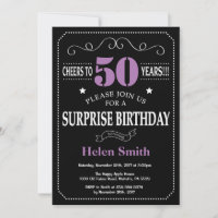 Surprise 50th Birthday Invitation Purple and Black