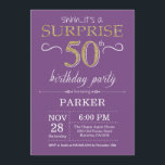 Surprise 50th Birthday Invitation Purple and Gold<br><div class="desc">Surprise 50th Birthday Invitation with Purple and Gold Glitter Background. Adult Birthday. Men or Women Bday Invite. Any age. For further customisation,  please click the "Customise it" button and use our design tool to modify this template.</div>