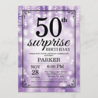 Surprise 50th Birthday Invitation Purple Glitter