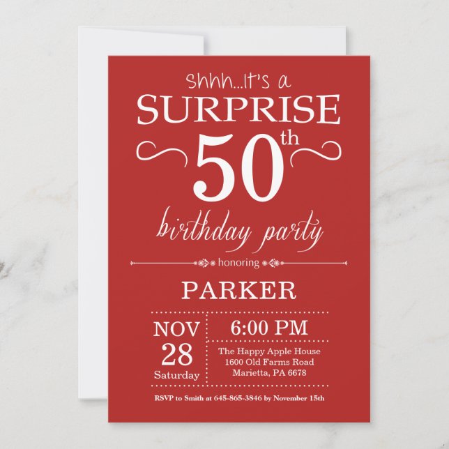 Surprise 50th Birthday Invitation Red (Front)