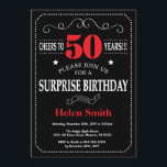 Surprise 50th Birthday Invitation Red and Black<br><div class="desc">Surprise 50th Birthday Invitation Red and Black Typography. Chalkboard. Black and White Background. Adult Birthday. Male Men or Women Birthday. Kids Boy or Girl Lady Teen Teenage Bday Invite. 13th 15th 16th 18th 20th 21st 30th 40th 50th 60th 70th 80th 90th 100th. Any Age. For further customisation, please click the...</div>