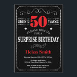 Surprise 50th Birthday Invitation Red and Black<br><div class="desc">Surprise 50th Birthday Invitation Red and Black Typography. Chalkboard. Black and White Background. Adult Birthday. Male Men or Women Birthday. Kids Boy or Girl Lady Teen Teenage Bday Invite. 13th 15th 16th 18th 20th 21st 30th 40th 50th 60th 70th 80th 90th 100th. Any Age. For further customisation, please click the...</div>