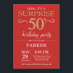 Surprise 50th Birthday Invitation Red and Gold<br><div class="desc">Surprise 50th Birthday Invitation with Red and Gold Glitter Background. Adult Birthday. Men or Women Bday Invite. Any age. For further customisation,  please click the "Customise it" button and use our design tool to modify this template.</div>