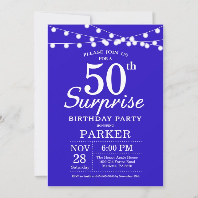 Surprise 50th Birthday Invitation royal blue (Front)