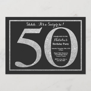 Surprise 50th Birthday Invitation Silver Glitter