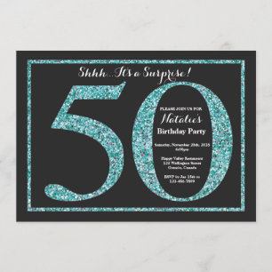 Surprise 50th Birthday Invitation Teal Glitter