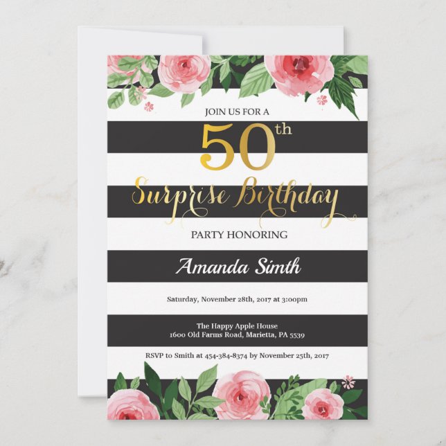 Surprise 50th Birthday Invitation Women Floral (Front)