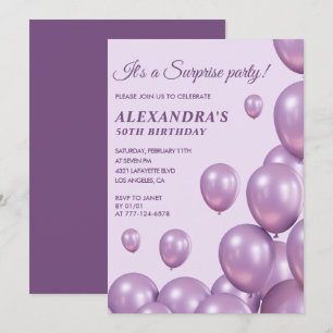 Surprise 50th birthday invitations Balloons Purple