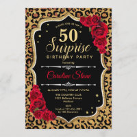 Surprise 50th Birthday - Leopard Black Gold Red