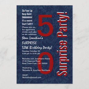 SURPRISE 50th Birthday Modern Blue Red S691 Invitation