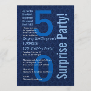 SURPRISE 50th Birthday Modern Blue W1428 Invitation