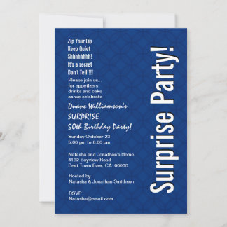 SURPRISE 50th Birthday Modern Royal Blue Ver 005 Invitation