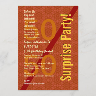 SURPRISE 50th Birthday Orange Gold Gears B322 Invitation