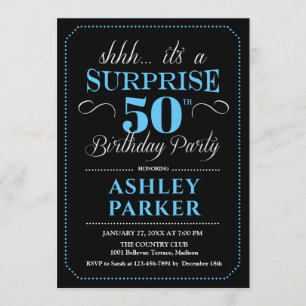 Surprise 50th Birthday Party - Black Blue Invitation
