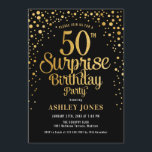 Surprise 50th Birthday Party - Black & Gold Invitation<br><div class="desc">Surprise 50th Birthday Party Invitation.
Elegant design in black and faux glitter gold. Features stylish script font and confetti. Message me if you need custom age.</div>