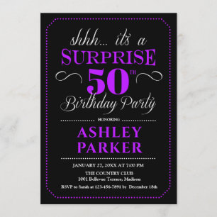 Surprise 50th Birthday Party - Black Purple Invitation