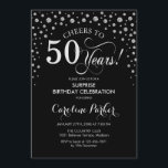 Surprise 50th Birthday Party - Black Silver Invitation<br><div class="desc">Surprise 50th Birthday Party Invitation.
Elegant design in black and faux glitter silver. Features script font and diamonds confetti. Cheers to 50 Years! Message me if you need further customization.</div>