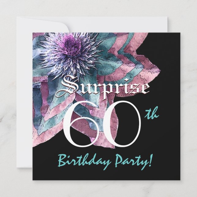 SURPRISE 50th Birthday Party Blue Pink Flower F631 Invitation (Front)