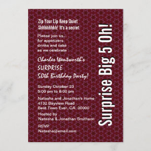 SURPRISE 50th Birthday Party Burgundy Stars Invitation
