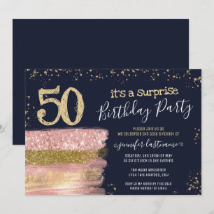Surprise 50th Birthday Party Glitter Cake Invitation