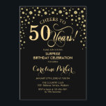 Surprise 50th Birthday Party - Gold Black Invitation<br><div class="desc">Surprise 50th Birthday Party Invitation.
Elegant design in black and faux glitter gold . Features script font and diamonds confetti. Cheers to 50 Years! Message me if you need further customization.</div>