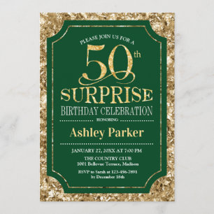 Surprise 50th Birthday Party - Gold Green Invitation