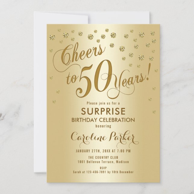 Surprise 50th Birthday Party - Gold Invitation (Front)
