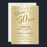 Surprise 50th Birthday Party - Gold Invitation<br><div class="desc">Surprise 50th Birthday Party Invitation
Elegant design with faux glitter gold. Features script font and confetti. Cheers to 50 Years! Message me if you need a custom age.</div>