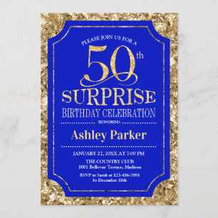 Surprise 50th Birthday Party - Gold Royal Blue Invitation
