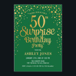 Surprise 50th Birthday Party - Green & Gold Invitation<br><div class="desc">Surprise 50th Birthday Party Invitation.
Elegant design in dark forest green and faux glitter gold. Features stylish script font and confetti. Message me if you need custom age.</div>
