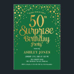 Surprise 50th Birthday Party - Green & Gold Invitation<br><div class="desc">Surprise 50th Birthday Party Invitation.
Elegant design in dark forest green and faux glitter gold. Features stylish script font and confetti. Message me if you need custom age.</div>