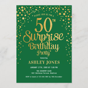 Surprise 50th Birthday Party - Green & Gold Invitation