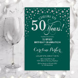 Surprise 50th Birthday Party - Green Silver Invitation<br><div class="desc">Surprise 50th Birthday Party Invitation.
Elegant design in emerald green and faux glitter silver. Features script font and diamonds confetti. Cheers to 50 Years! Message me if you need further customization.</div>