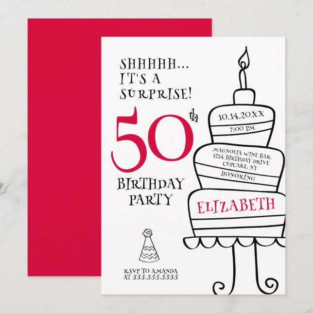 Surprise 50th Birthday Party Invitation (Front/Back)