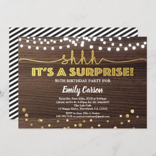 Surprise 50th birthday party invitation wood gold
