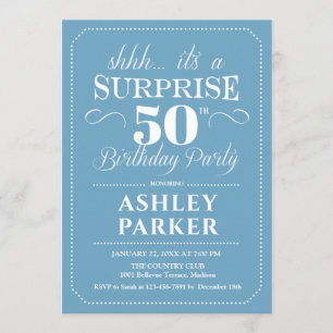 Surprise 50th Birthday Party - Light Blue White Invitation