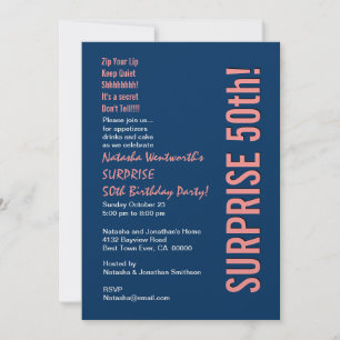 SURPRISE 50th Birthday Party Modern Pink and Blue Invitation