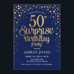 Surprise 50th Birthday Party - Navy & Gold Invitation<br><div class="desc">Surprise 50th Birthday Party Invitation.
Elegant design in navy blue and faux glitter gold. Features stylish script font and confetti. Message me if you need custom age.</div>