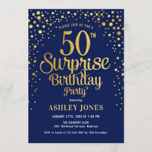 Surprise 50th Birthday Party - Navy & Gold Invitation