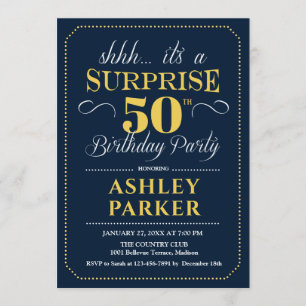 Surprise 50th Birthday Party - Navy Gold Invitation