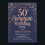 Surprise 50th Birthday Party - Navy & Rose Gold Invitation<br><div class="desc">Surprise 50th Birthday Party Invitation.
Elegant design in navy and faux glitter rose gold. Features stylish script font and confetti. Message me if you need custom age.</div>