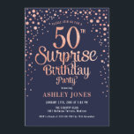 Surprise 50th Birthday Party - Navy & Rose Gold Invitation<br><div class="desc">Surprise 50th Birthday Party Invitation.
Elegant design in navy and faux glitter rose gold. Features stylish script font and confetti. Message me if you need custom age.</div>