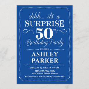 Surprise 50th Birthday Party - Navy White Invitation