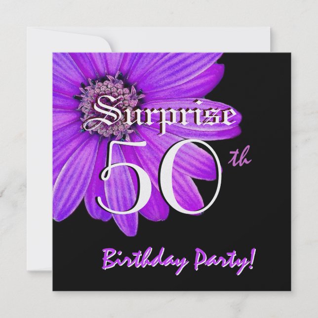 SURPRISE 50th Birthday Party Purple Daisy W1874 Invitation (Front)