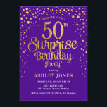 Surprise 50th Birthday Party - Purple & Gold Invitation<br><div class="desc">Surprise 50th Birthday Party Invitation.
Elegant design in dark royal purple and faux glitter gold. Features stylish script font and confetti. Message me if you need custom age.</div>