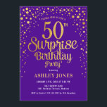 Surprise 50th Birthday Party - Purple & Gold Invitation<br><div class="desc">Surprise 50th Birthday Party Invitation.
Elegant design in dark royal purple and faux glitter gold. Features stylish script font and confetti. Message me if you need custom age.</div>