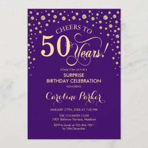 Surprise 50th Birthday Party - Purple Gold Invitation